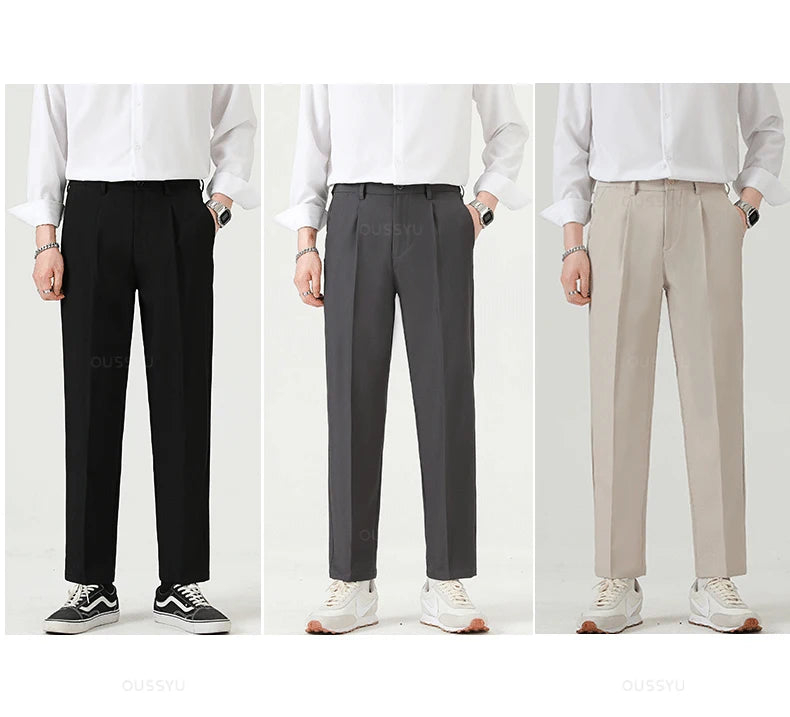 Suit Pants Men Business Thin Formal Ankle Length Work Pant