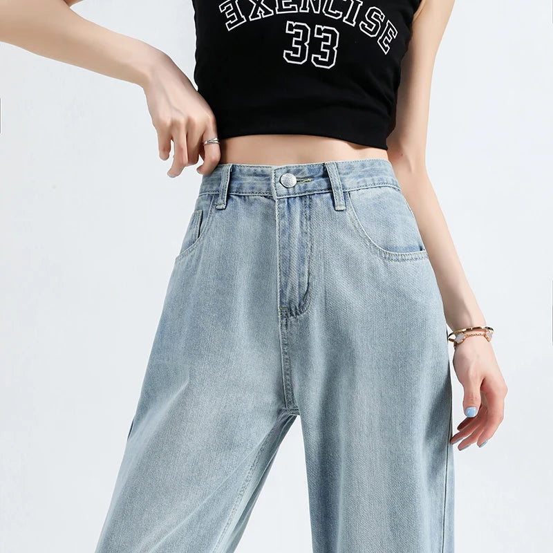 Women Jeans Loose Straight Soft High Waisted Jean Fashion Retro