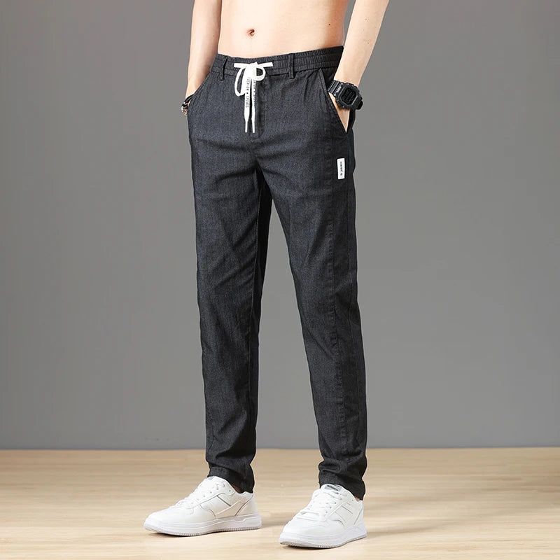 Summer Men's Pants Cotton Classic Drawstring Elastic Waist Jogging