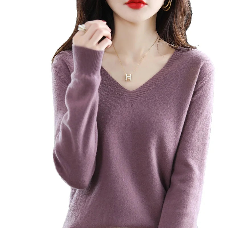 Sweater Shirt  V-neck Knitted Tops Casual High Jumpers