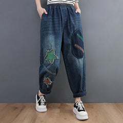 Fashion Vintage Chic Star Patchwork Jeans Retro