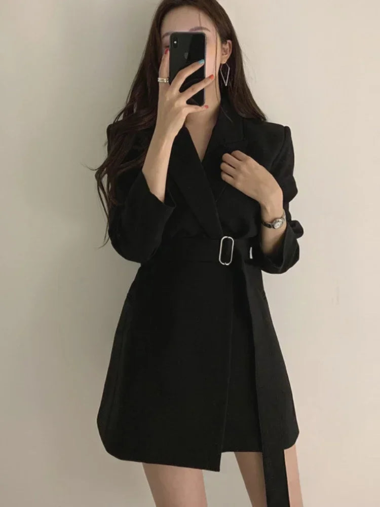 Office Wear Women Mid-length Belt Tops Blazers