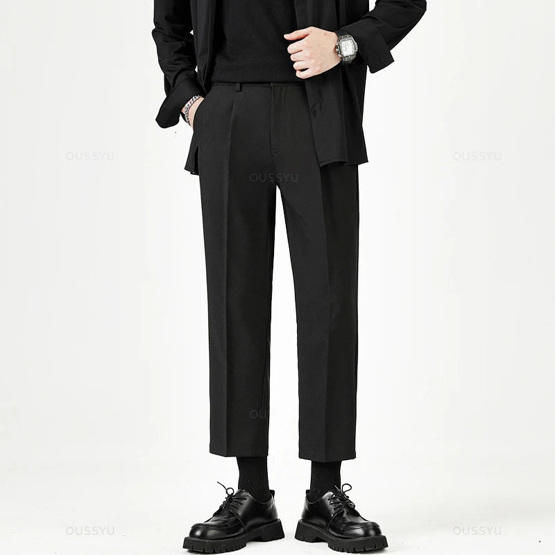 Suit Pants Men Business Thin Formal Ankle Length Work Pant