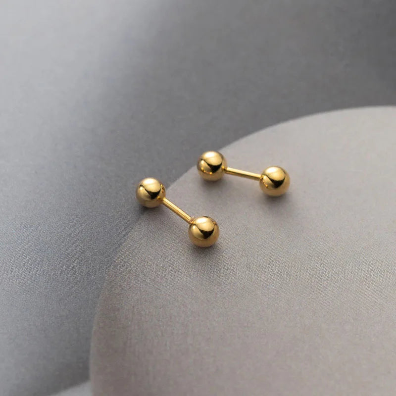 Simple Glossy Beads Screw Ear Piercing Stud Earrings