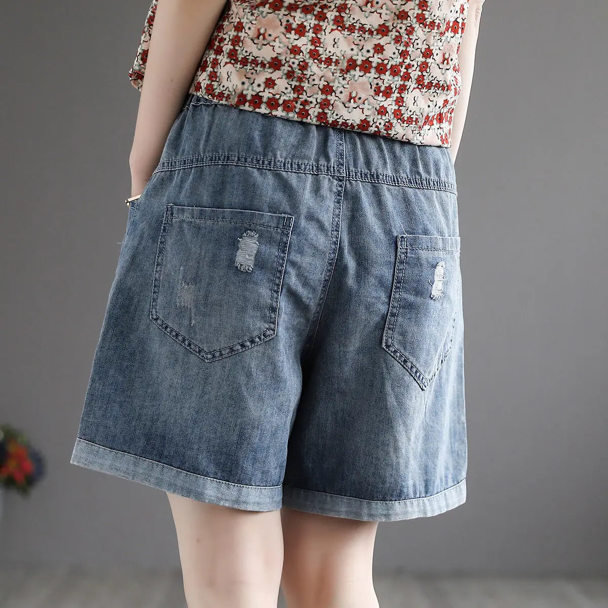 Style Classic High Waist Denim Shorts Summer Trendy Patchwork