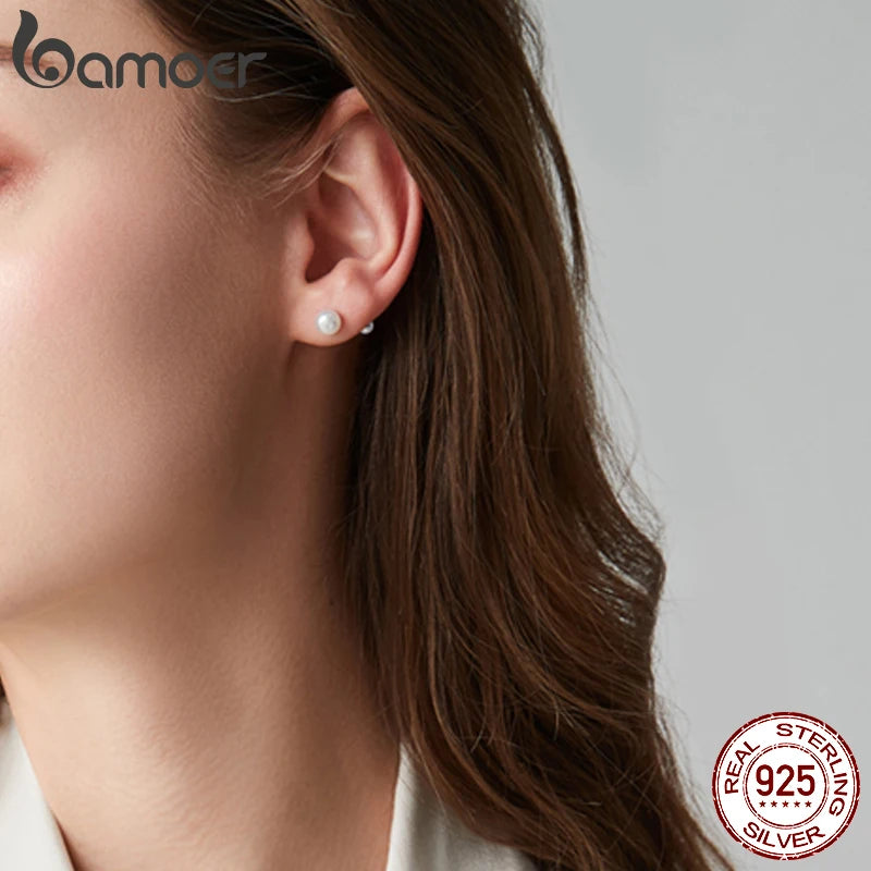 Silver Charm Pearl Beads Stud Earrings For Women Trendy