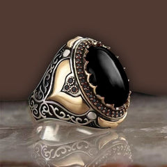 Classic Ring Fashion Metal Gold Color Inlaid Black Stone