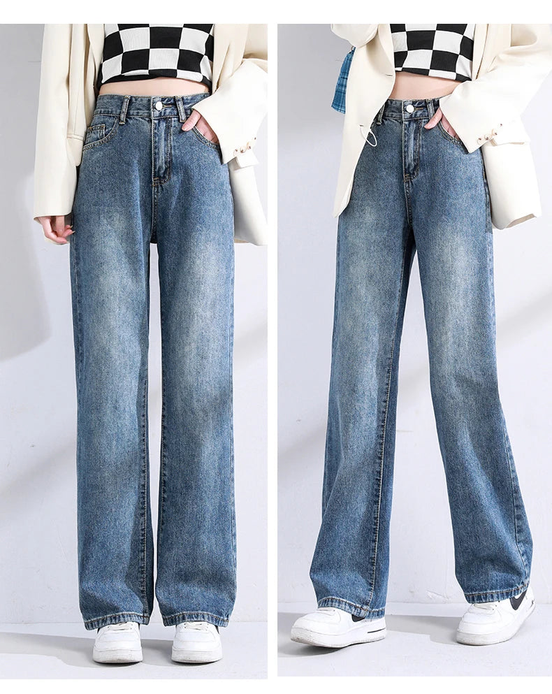 Womens Jeans High Waist Vintage Straight Baggy Denim Pants