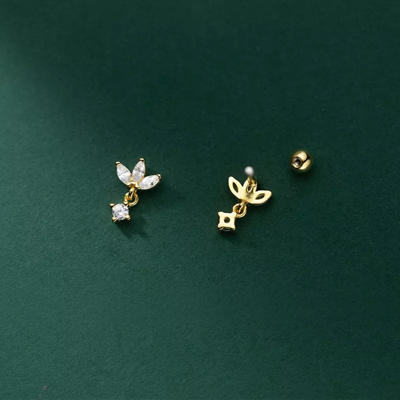 Silver Romantic Clover Screw Bead Stud Earrings