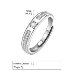 Adjustable 4mm for Men Cubic Zirconia Stones Finger Ring