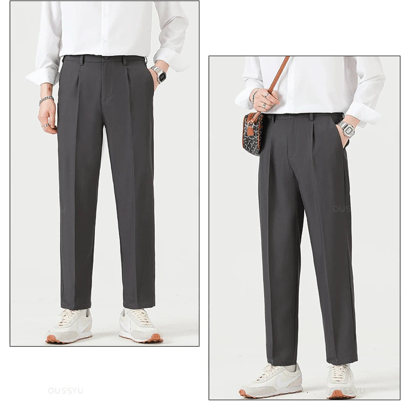 Suit Pants Men Business Thin Formal Ankle Length Work Pant