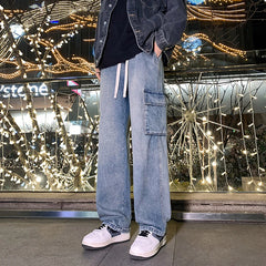 Elastic Waist Cargo Baggy Jeans High Street Pants Straight Y2K Multi-pocket Overalls