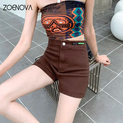 Summer Fashion Shorts Coffee High Elastic Style