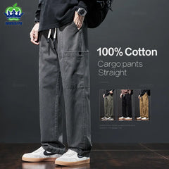 Brand Clothing Men's Cargo Pants Cotton Solid Color Work Wear