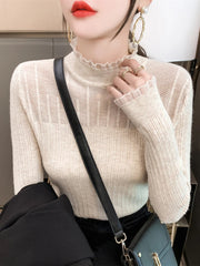 Sweater See-through Knitwear Pullovers Jumper Solid Top