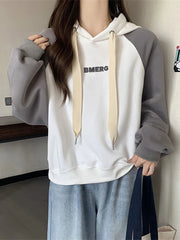 Fashion Letter Women Harajuku Hoodies Long Sleeve Patchwork Pullovers