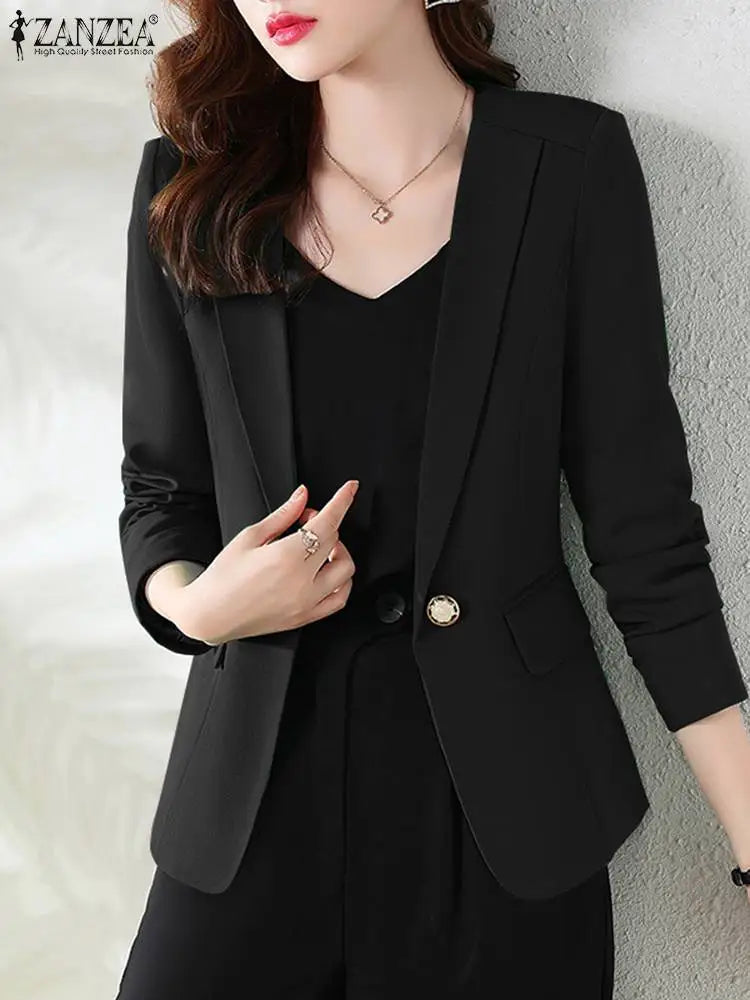 Women Elegant OL Jackets Autumn Lapel Neck Long Sleeve Blazer Suits