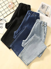 Casual Elastic High Waist Loose Solid Color Simple Ankle Length Pants