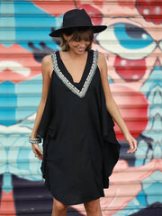 Slimming Black Tunic kaftan V-neck Off Shoulder Plus Mini Dress