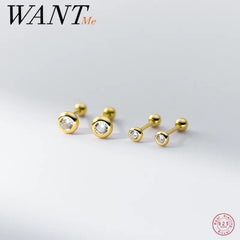 Simple Round Luxury Zircon Screw Beads Small Stud Earrings