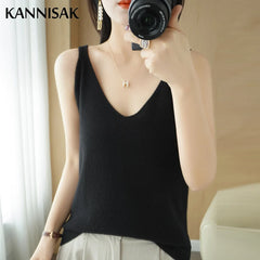 Knitted Camis Women Tops Loose V-neck Sleeveless