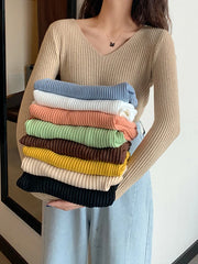 Basic B-neck Solid Pullover Knitted Sweater