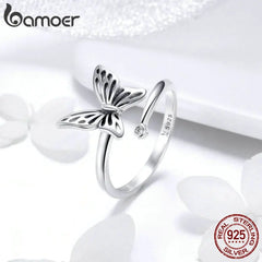 Silver Cute Butterfly Adjustable Finger Rings