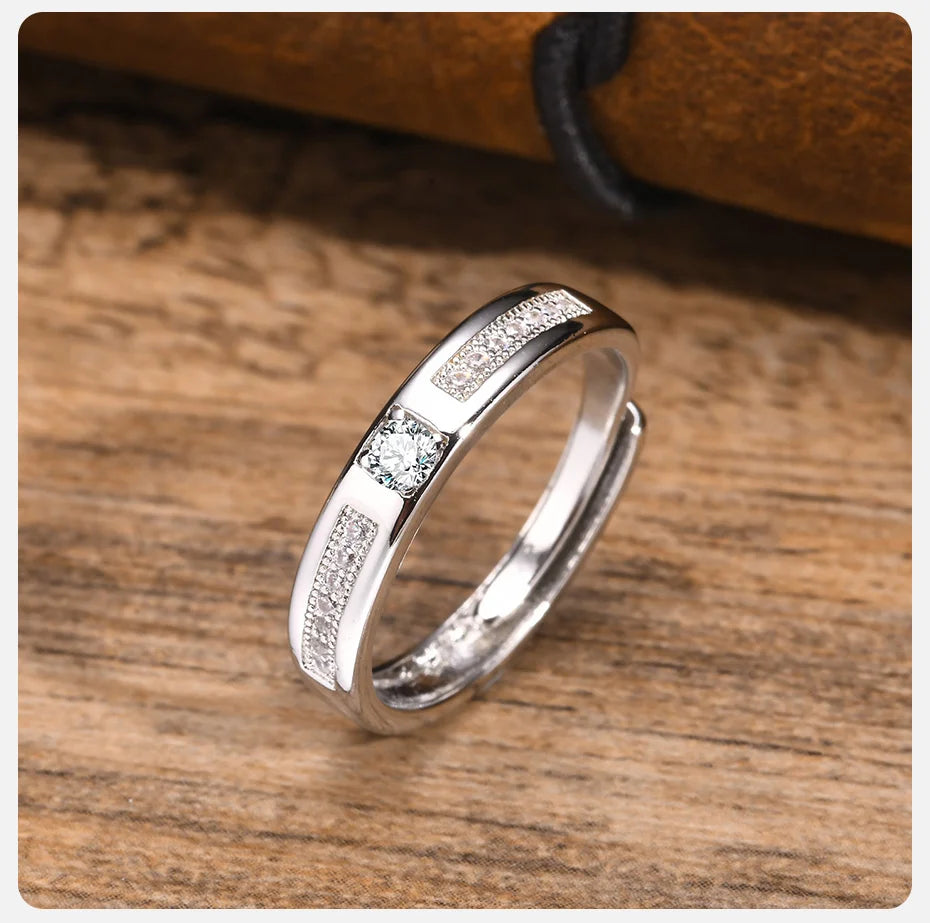 Adjustable 4mm for Men Cubic Zirconia Stones Finger Ring