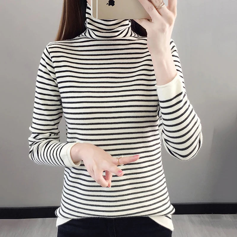 Striped Turtleneck Sweaters Knitted Jumpers Casual