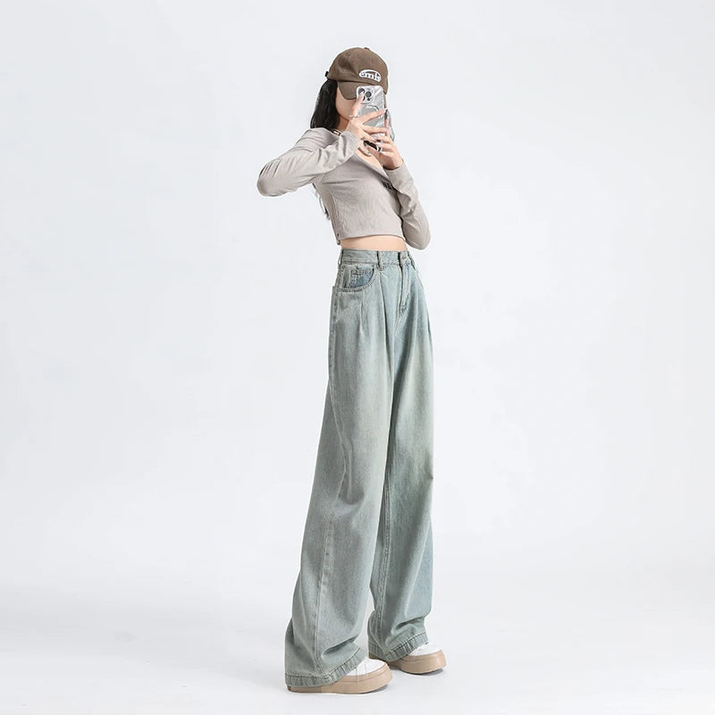 Jeans High Waist Wide Leg Cotton Denim Clothing Straight Pant