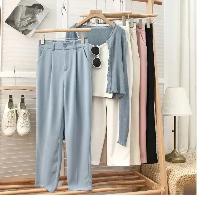 Fashion Elastic High Waist Pants Casual Loose Straight