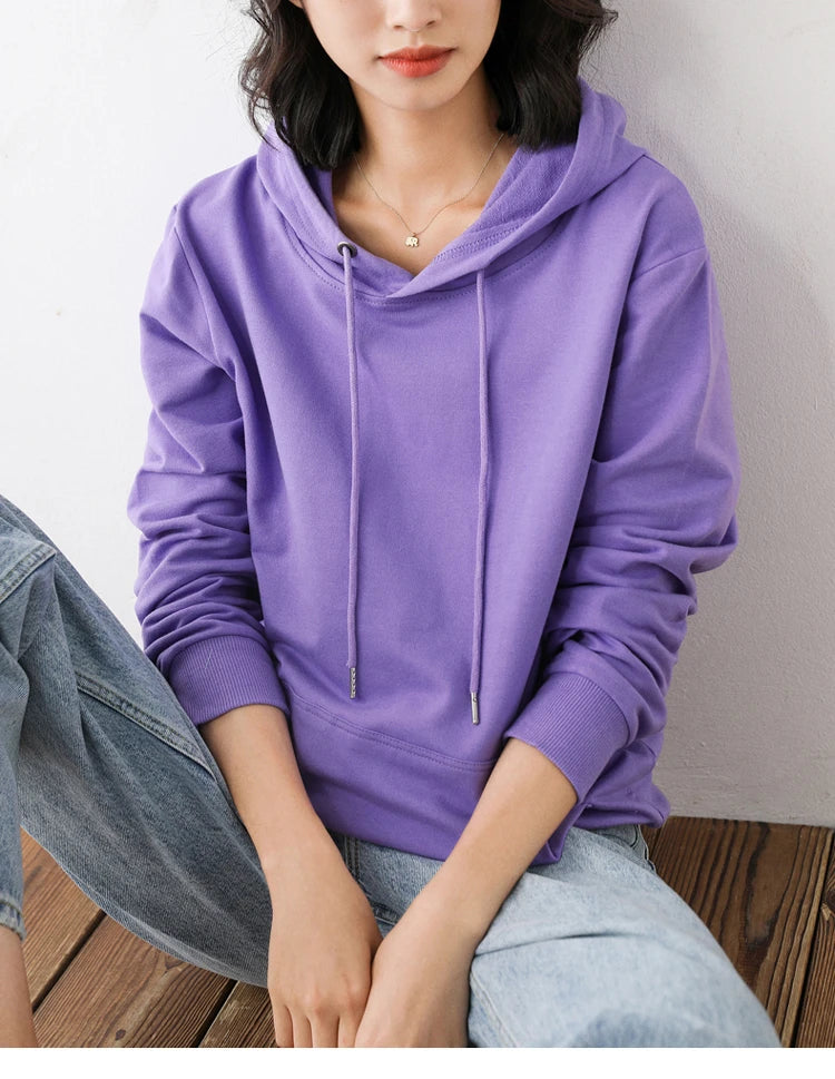 Women Hoodies Loose Long Sleeve Pullovers Solid Casual