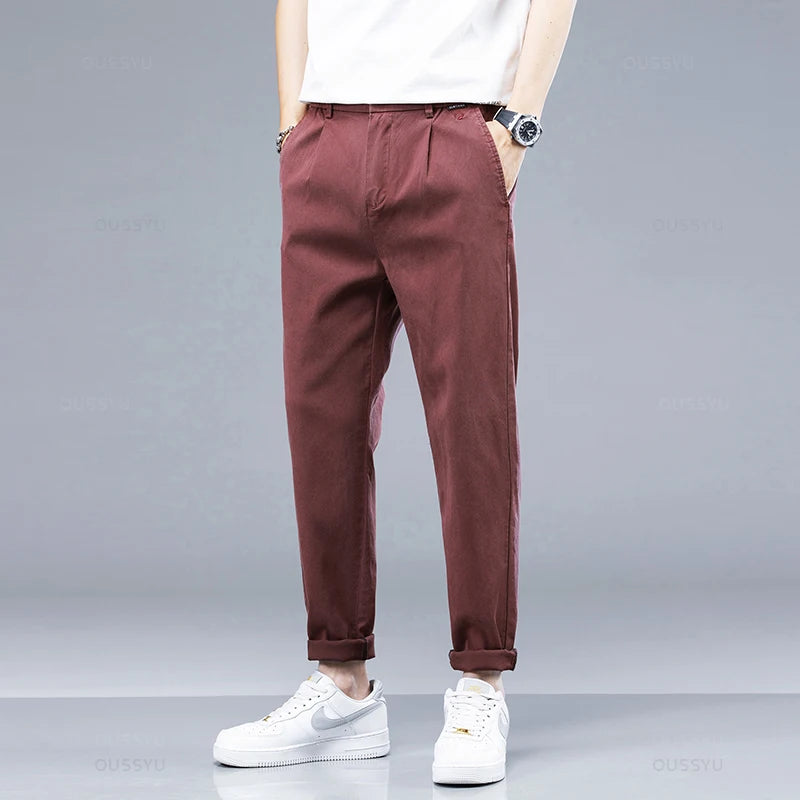 Casual Pants Men Thin Slim Elastic Waist Jogger Work Trousers