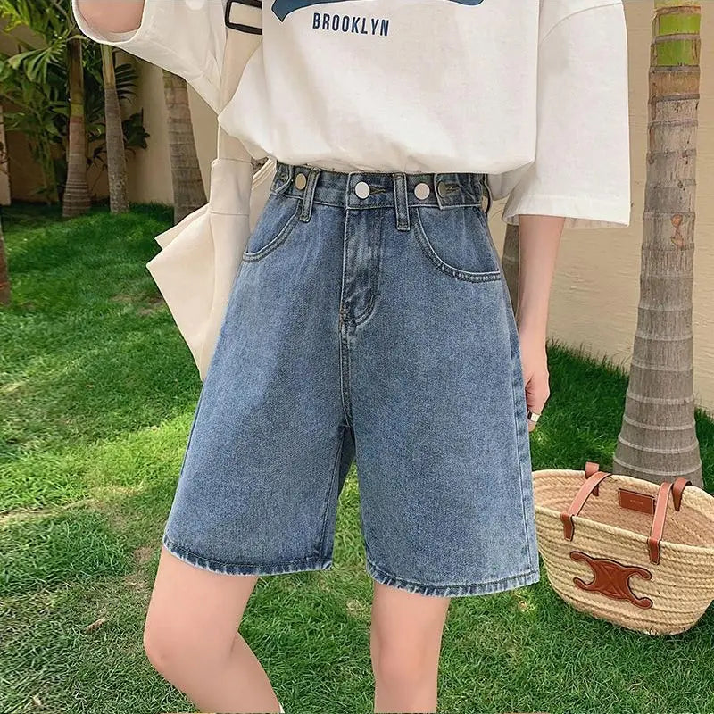 Blue Denim Casual Baggy Wide Jeans Shorts