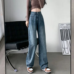 Women's High Waist Straight Jeans Streetwear Boyfriend Denim Pants