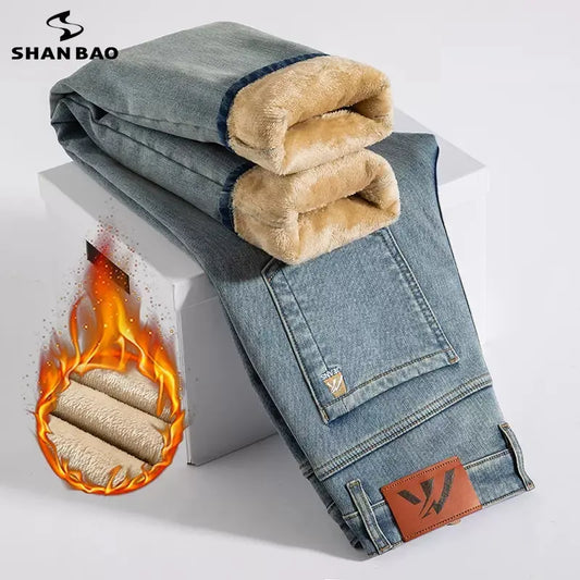 Winter Thickened Warm Jeans Vintage Brand Classic Retro Youth Fashion