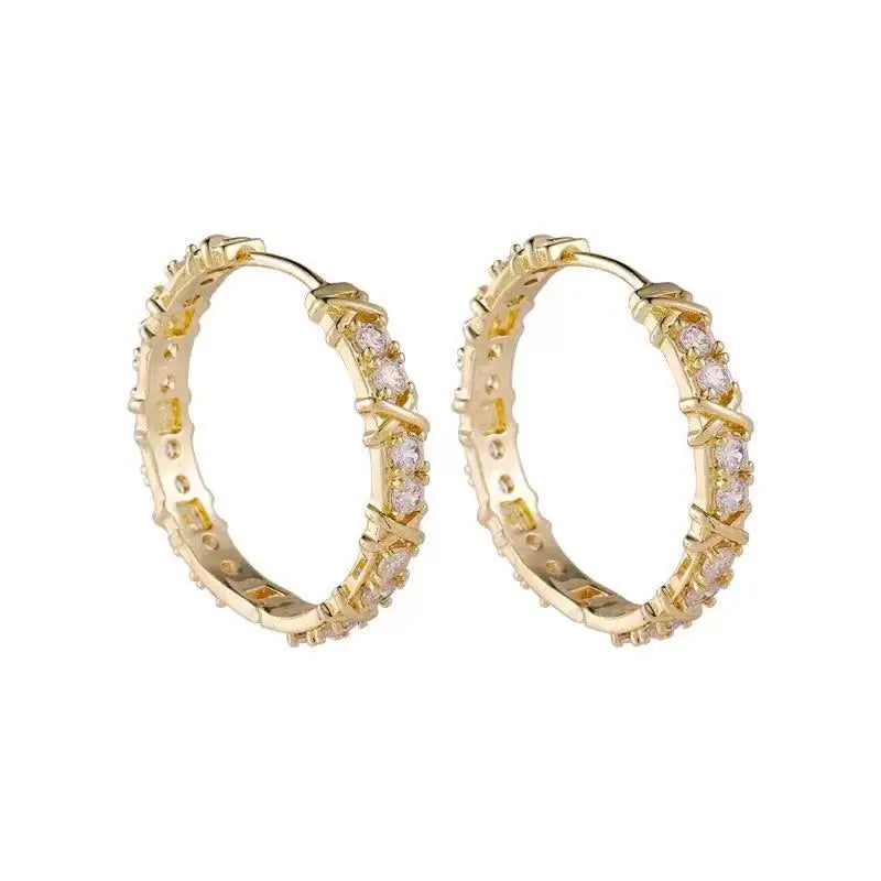 Fashion Simple Zircon X Metal Hoop Earrings