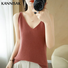 Knitted Camis Women Tops Loose V-neck Sleeveless