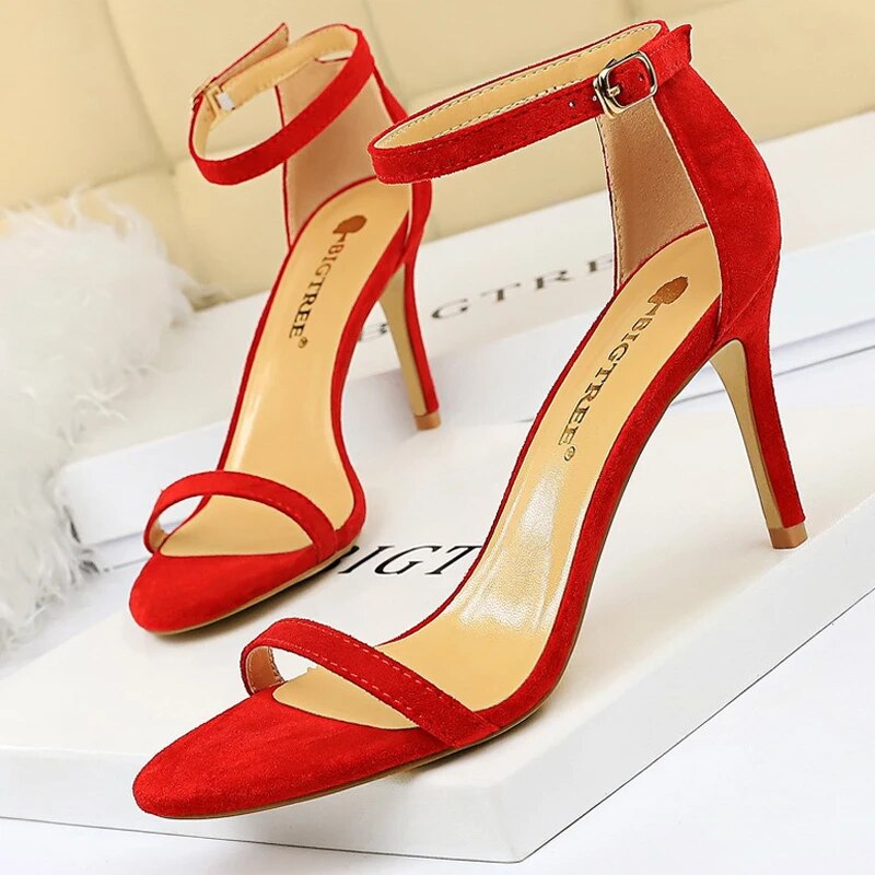 Shoes Summer Sandals Suede Hollow High Heels Stiletto