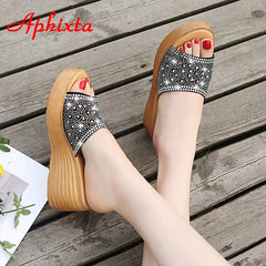 Crystals Wedge Slippers Women Platform Heels