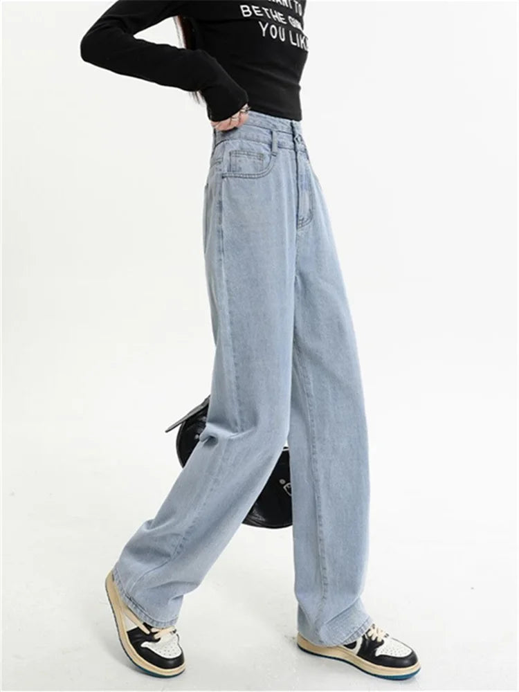 High Waisted Jeans Fashion Vintage Wide Leg Casual Streetwear Retro