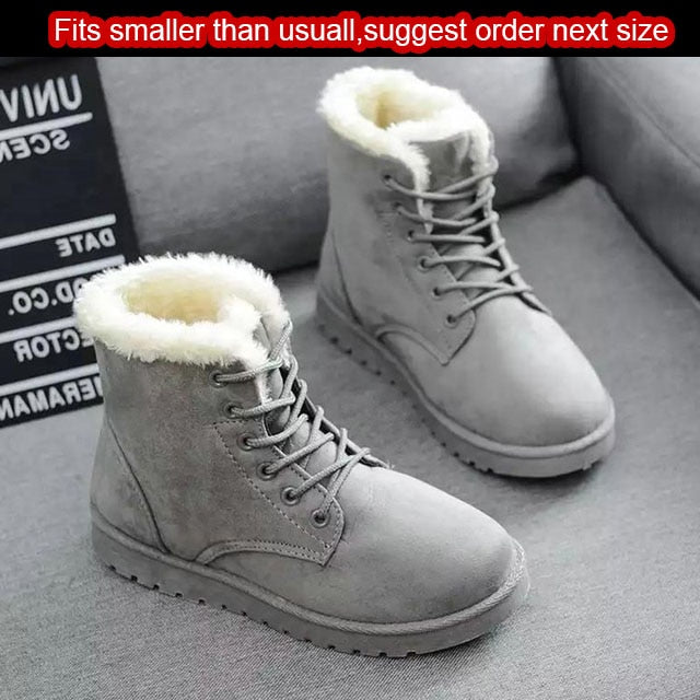 Snow Boots Lace Up Ankle  Faux Fur Ladies Female Shoes