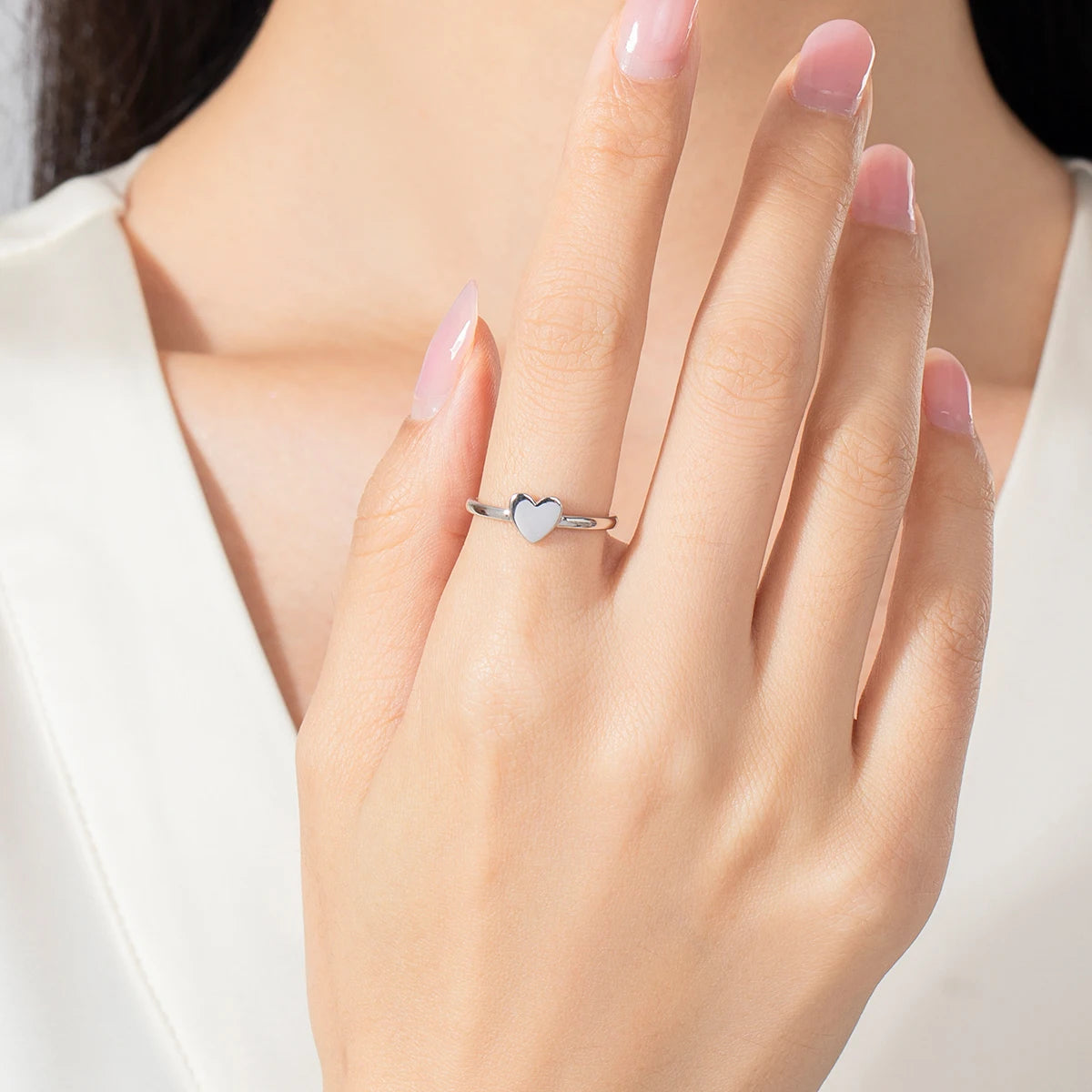 Minimalist Silver Smooth Heart Shape Simple Finger Ring Fashion