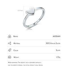 Minimalist Silver Smooth Heart Shape Simple Finger Ring Fashion