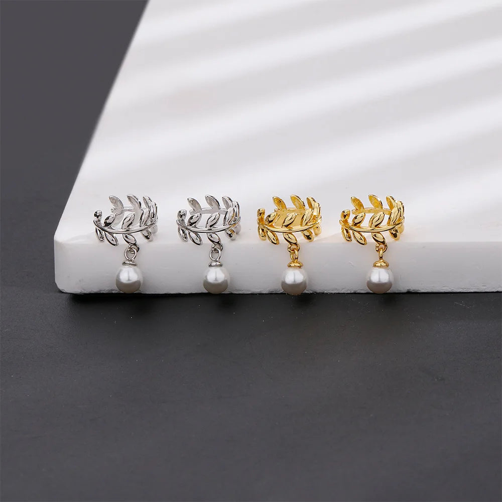 Color Leaves Clip Earrings for Pearl Pendant Ear Cuff Trend Jewelry