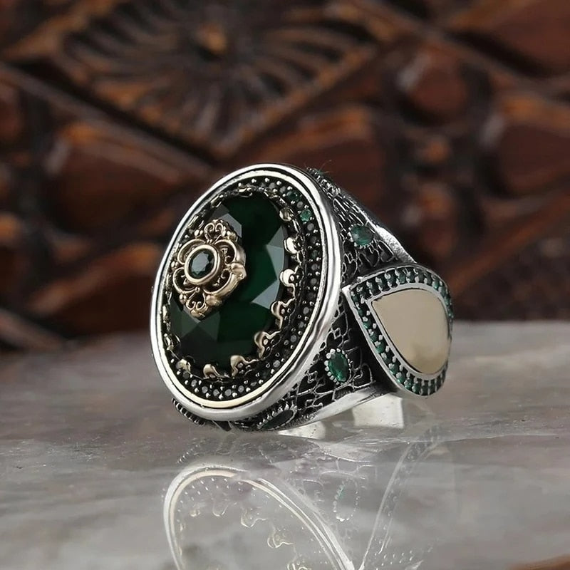 Retro Handmade Silver Color Carved Ring