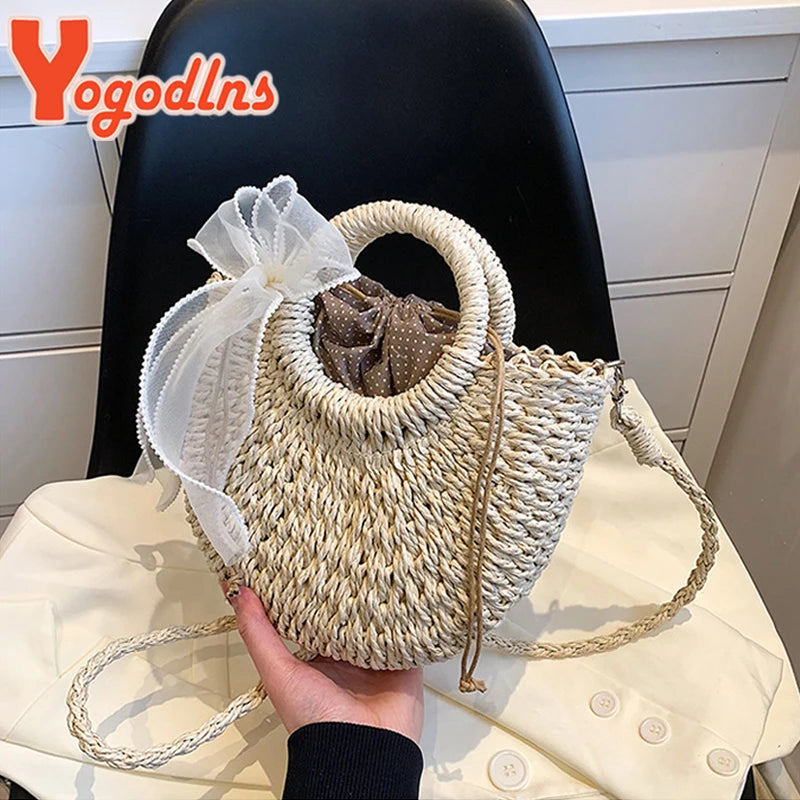 Straw Bags Hand-Woven Rattan Bag Handmade Purse