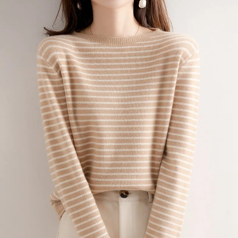 Women O-Neck Striped Sweater Harajuku Retro Pullover