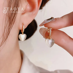 Double-Sided Heart-Shaped Opals Pendant Earring Jewelry