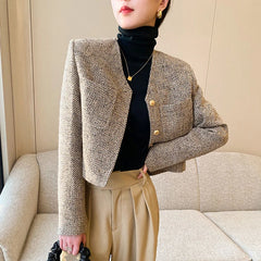 Jacket Style Simple Tweed Coat Chic Single-Breasted O-Neck Outerwear